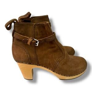 Swedish Hasbeens Sz 38 7.5 High Heel Jodhpur Booties Brown Leather Ankle Boot
